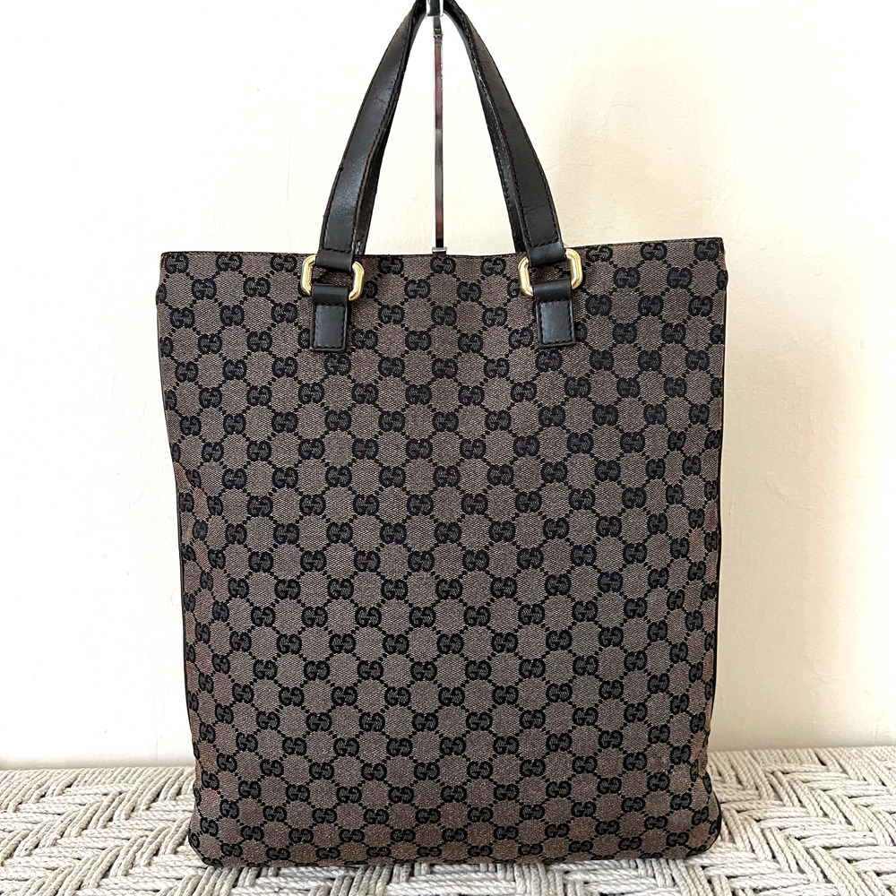 GUCCI GG Supreme Dark Brown Canvas and Leather Tote
